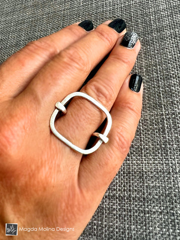 Silver Floating Square Ring With Pass-Through Band