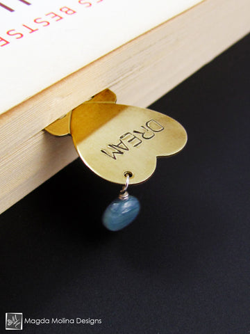 Brass Heart Bookmark With Hand Stamped "DREAM" Affirmation And Stone