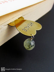 Brass Heart Bookmark With Hand Stamped "PEACE" Affirmation And Stone