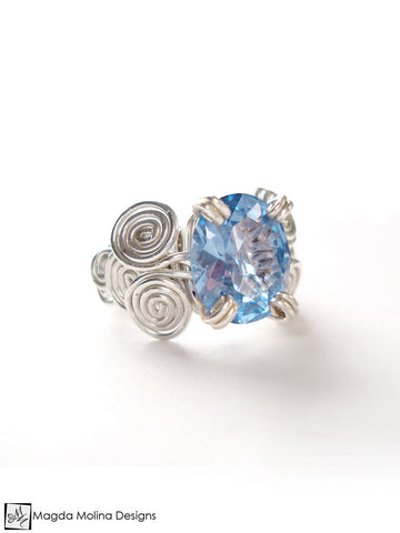 The Clear Blue CZ Ring Wire Wrapped In Silver