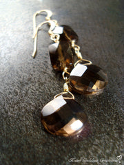 The Elegant Faceted Smokey Quartz Dangle Earrings (Silver or Gold)