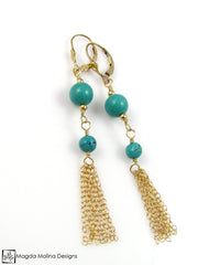 The Turquoise And Gold Tassel Earrings