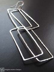 The Large Hammered Entwined Silver Rectangles Earrings