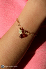 Mini Goddess (children) Chain Bracelet With Tiny Heart Charm & Quartz Drop