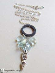 The Goddess of The Sea: Silver Necklace With Shell Ring & Blue Quartz Cluster