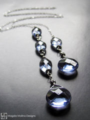 The Delicate Silver Chain Lariat With Faceted Blue Quartz