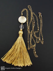 The Long Gold Chain Necklace With Silk Tassel And Crystal Quartz