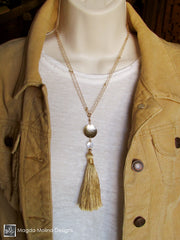 The Long Gold Chain Necklace With Silk Tassel And Crystal Quartz
