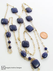 The Long And Elegant Lapis Lazuli and Hammered Gold Necklace