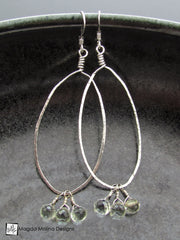 The Hammered Silver & Green Amethyst Oval Hoop Earrings