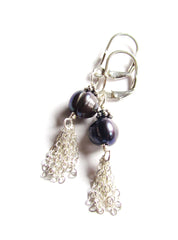 The Blue Freshwater Pearl And Silver Tassel Dangle Earrings