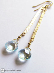 The Something Blue Earrings: Hammered Gold And Delicate Blue Topaz Drop