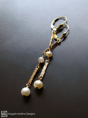 The Hammered Gold Bars And Pearls Dangle Earrings