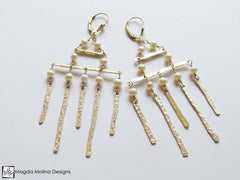 The Golden Architectural Chandelier Earrings With Freshwater Pearls