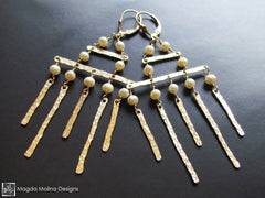 The Golden Architectural Chandelier Earrings With Freshwater Pearls