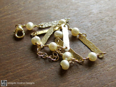 The Hammered Gold Bars And White Pearls Bracelet