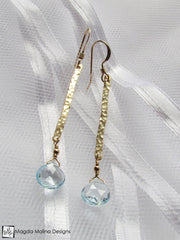 The Something Blue Earrings: Hammered Gold And Delicate Blue Topaz Drop