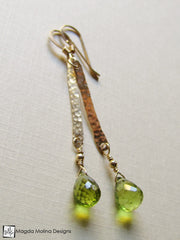 The Hammered Gold Bar And Peridot Drop Earrings