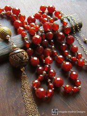 The Long Carnelian And Gold Tassel Necklace