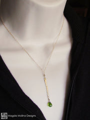 The Hammered Gold Bar And Peridot Drop Chain Necklace