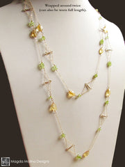 The Long Gold, Citrine & Peridot "Floating Kites" Necklace