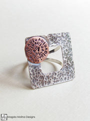 The Square Silver And Copper LOVE: INFINITE Spiral Affirmation Ring