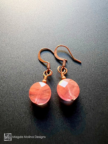 Delicate Cherry Quartz Earrings on Copper