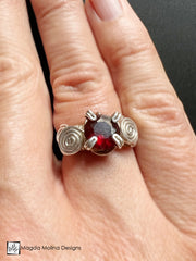 Unique Wire-wrapped Garnet And Silver Ring