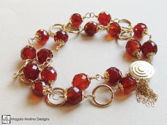 The Glamorous Gold And Faceted Carnelian Double Stranded Bracelet