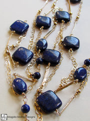 The Long And Elegant Lapis Lazuli and Hammered Gold Necklace