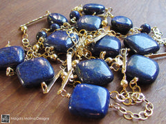 The Long And Elegant Lapis Lazuli and Hammered Gold Necklace