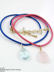 Mini Goddess (children) Pink or Blue Leather & Quartz Drop Necklace