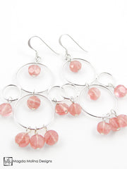 The Silver Bubble Cluster And Faceted Cherry Quartz Earrings
