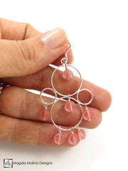The Silver Bubble Cluster And Faceted Cherry Quartz Earrings