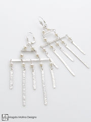 The Hammered Silver Architectural Chandelier Earrings With Freshwater Pearls