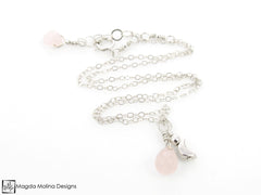 Mini Goddess (children) Rose Quartz And Mini Crescent Moon Charm Necklace