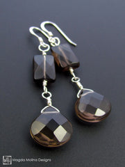The Elegant Faceted Smokey Quartz Dangle Earrings (Silver or Gold)