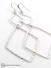 The Long Hammered Silver Double Diamond Earrings