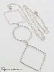 The Long Hammered Silver Geometric Necklace