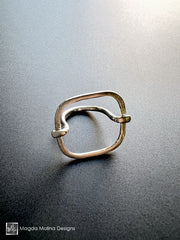 Silver Floating Square Ring With Pass-Through Band