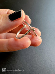 Silver Floating Square Ring With Pass-Through Band