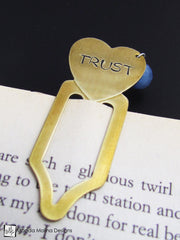 Brass Heart Bookmark With Hand Stamped "TRUST" Affirmation And Stone