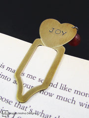Brass Heart Bookmark With Hand Stamped "JOY" Affirmation And Stone
