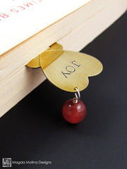 Brass Heart Bookmark With Hand Stamped "JOY" Affirmation And Stone