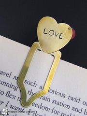Brass Heart Bookmark With Hand Stamped "LOVE" Affirmation And Stone