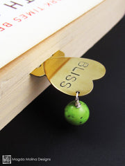 Brass Heart Bookmark With Hand Stamped "BLISS" Affirmation And Stone