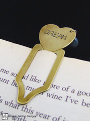 Brass Heart Bookmark With Hand Stamped "DREAM" Affirmation And Stone