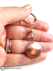 Copper Keychain With "PERFECTLY ME" Affirmation And Blue Quartz