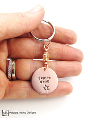 Copper Keychain With "DARE TO SHINE" Affirmation And Citrine Gemstones