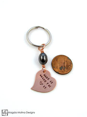 Copper Heart Keychain With "HOME IS WHERE THE HEART IS" Affirmation And Hematite